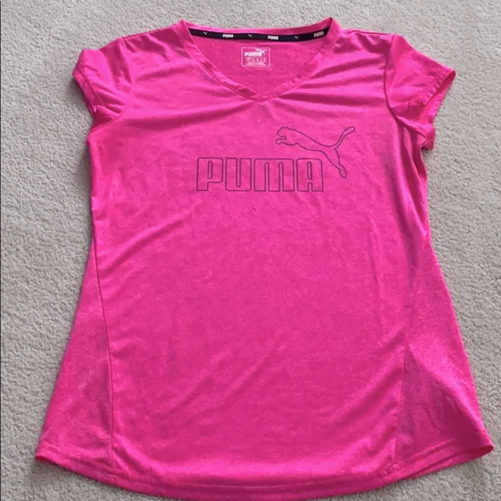 Puma Hot Pink V-Neck Short Sleeve Tee